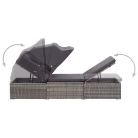 vidaXL Sun Lounger with Canopy and Cushion Poly Rattan Gray