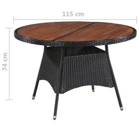 vidaXL 7 Piece Patio Dining Set Poly Rattan and Acacia Wood Black