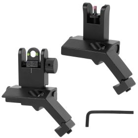 45 Degree Offset Rear Front Flip Up Sights Fiber Optics Aluminum Sights Tactical Folding Back Up Sight Set with Red Green Dots Fit Picatinny Weaver Ra