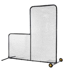 VEVOR L Screen Baseball for Batting Cage, 7x7 ft Softball Safety Screen, Body Protector Portable Batting Screen with Carry Bag, Wheels, Ground Stakes