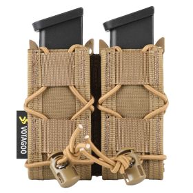 9mm Molle Mag Pouch Open-Top Pistol Mag Pouch Adjustable Mag Pouch Compatible With Various MOLLE Tactical Belts (Color: Brown, size: Double)