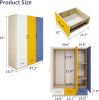 3 Doors Bedroom Armoire Wardrobe Closet Cabinet, 3 Drawers Wardrobe Closet with Hanging Rod, 3-Colors Wood Closet Wardrobe for Large Storage